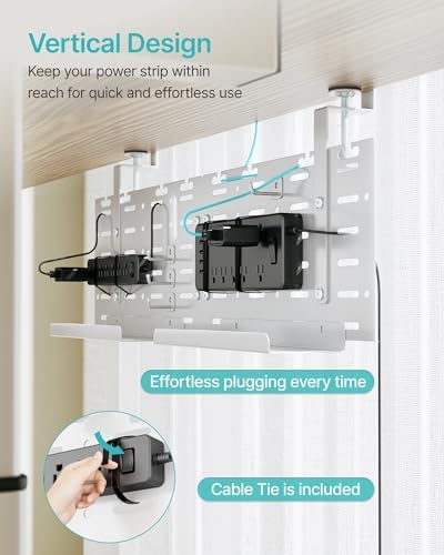 PEGZONE Under Desk Cable Management Tray, 30.2" No-Drill C-Clamp Pegboard - Image 6