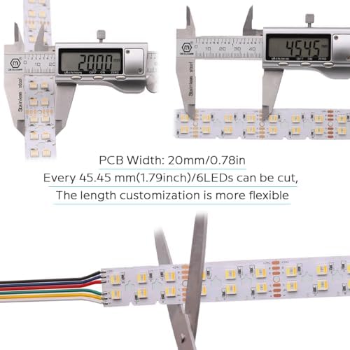 Bright Double Row Bendable RGBCCT 5in1 LED Strip 24V 660LEDs Micro Serrated And Center Cutout PCB Flexible S LED Strip RGB+W+WW 5 Colors In 1 LED 16.4ft 20mm Wide (Dual Row 660LEDs IP20) - Image 2