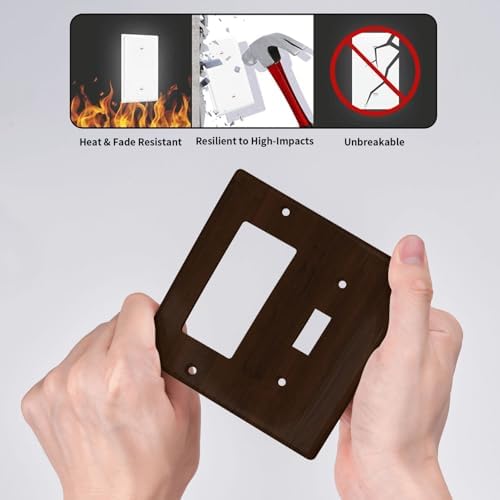 Decorative Outlet Covers Rustic Vintage Dark Brown Wood Grain 2-Gang Combo Light Switch Cover Plate Single Toggle/Rocker Wall Plate Plug Switch Plate Covers for Farmhouse Decor - Image 5