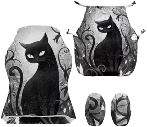 Black Cat Gaming Chair Cover with Armrest Covers Painting Style Computer Chair Slipcovers Set of 4 Split Computer Chairs Slipcovers for Home Club Office Decorations - Image 5