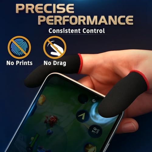 20 Pcs Gaming Finger Sleeves - Perfect Touchscreen Glide - Thumb Sleeve for Mobile Games - Finger Glove Covers - Anti-Sweat, Extremely Thin, Red Edge - Size 1.5 x 0.7 in - Image 3
