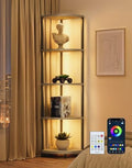 Corner Shelf with LED Light, 5 Tier Smart Color Changing Floor Lamp with Remote, 62" Display Shelf Bookshelf Narrow Storage Rack Standing Lamp for Living Room Bedroom Home Office Decor, Grey by PARTPHONER