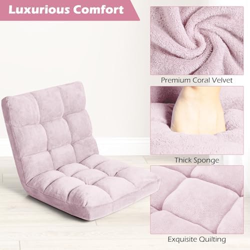 COSTWAY Floor Chair, Video Gaming Chairs with Back Support (Light Pink) - Image 4