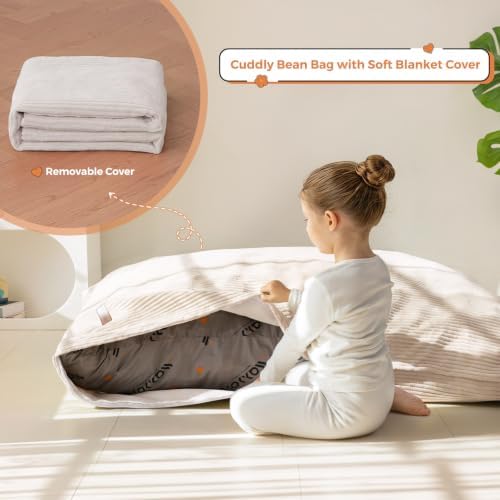 MAXYOYO 3 in 1 Kids Bean Bag Chair, Comfy Floor Sofa with Removed Cover | Convertible Chair Folds from Bean Bag to Lounger, Floor Couch with High-Density Foam Filling, Floor Sofa for Gaming - Image 4