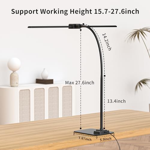 LED Desk Lamp Double Light: 1200LM Desk Light Base for Home Office, Black - Image 6