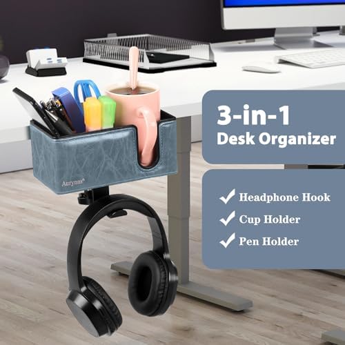 Under Desk Cup Holder Clamp on Cup Holder PU Leather Clip on Desk Organizer - Image 2