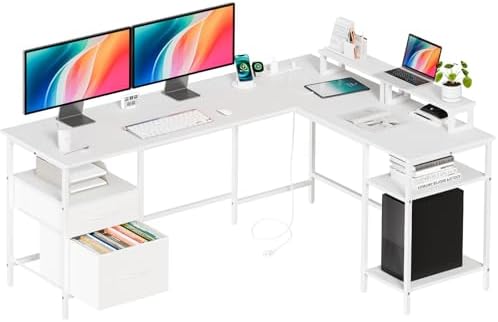 DUMOS 62 Inch L Shaped Computer Desk with Charging Station by DumosLifestyle