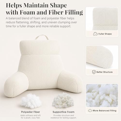 Reading Pillow with Arms for Bed Sitting Up, 24 Inch, Beige - Image 5