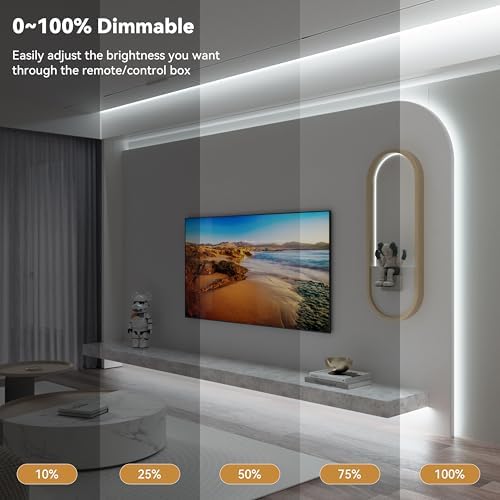 PAUTIX COB LED Strip Light,Strip Lights with RF Remote,UL Listed Daylight White Natural White 6000K 16.4ft Super Bright Dimmable 24V Flexible LED Tape Lights,Cabinets Kitchen Mirror Office Lighting - Image 2