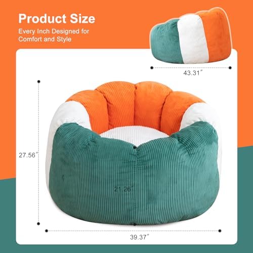 Giant Bean Bag Chair for Adults, Shredded Foam Floor Lounge Chair with Arms | Colorful corduroy, roomy comfort for living rooms, bedrooms, reading nooks, gaming rooms, movie nights, and time with pets - Image 2