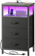 Huuger Night Stand with Charger Station and LED Lights, 3 Drawer Nightstand by Huuger