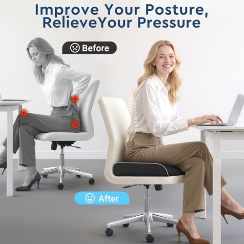 Seat Cushion, Memory Foam Office Chair Cushion, Black, Large | Office Desk Accessories, Butt Pillow for Long Sitting Sciatica, Coccyx, Tailbone, Hip Pain Relief - for Home, Car, Airplane - Image 4