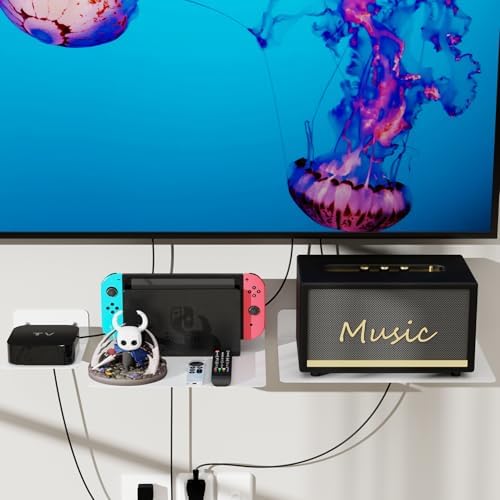 Floating Metal Wall Mount Shelf,Shelf for Projector,TV Cable Box,Router,Speaker,Sound Bar,Camera,Gaming,Decor Display (White, 5.5" x 4.7") - Image 5