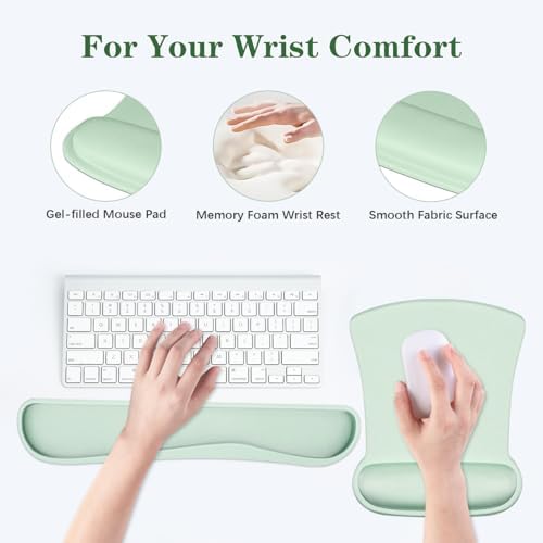Ergonomic Keyboard Wrist Rest Memory Foam and Soft Gel Mouse Pad | Smooth Surface, Anti-Slip Base, Easy Typing and Pain Relief for Gaming, Office, Laptop, Green - Image 4