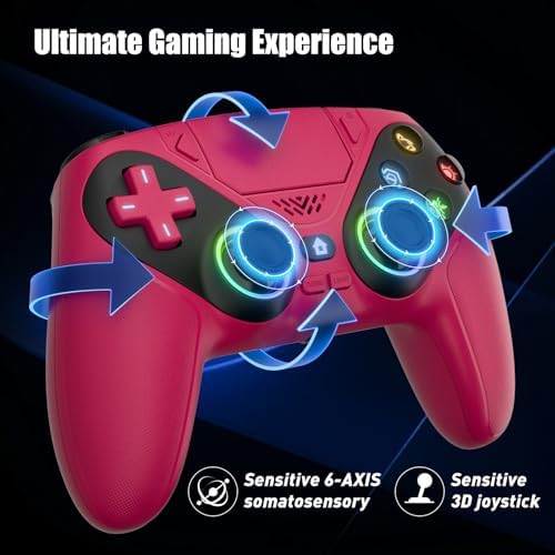 Dinosoo RGB Wireless Gamepad for PS5/PC/Mobile – Bluetooth Controller with Turbo, Macro, Dual Vibration, 6-Axis Gyro, Audio Jack, Speaker, 1000mAh Battery (Red) - Image 6