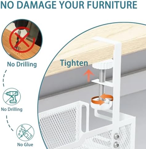 Under Desk Cable Management Tray, No Drill Mesh Cable Tray Cord Organizer - Image 5