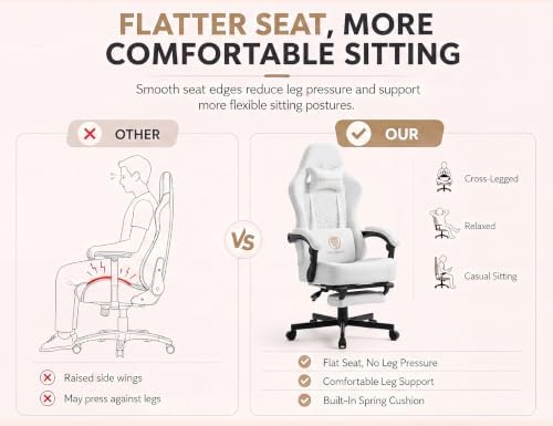 Office Desk Computer Gaming Chair for Adults, Ergonomic High Back Gamer Chair with Massage and Pocket Spring Cushion, Swivel Comfy Video Game Chairs with Footrest and Lumbar Supporrt (Pro White) - Image 4