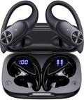 PocBuds Bluetooth Headphones Wireless Earbuds 80hrs Playtime Wireless Charging Case Digital Display Sports Ear Buds with Earhook Deep Bass IPX7 Waterproof Over-Ear Earphones for TV Phone Laptop Black by PocBuds