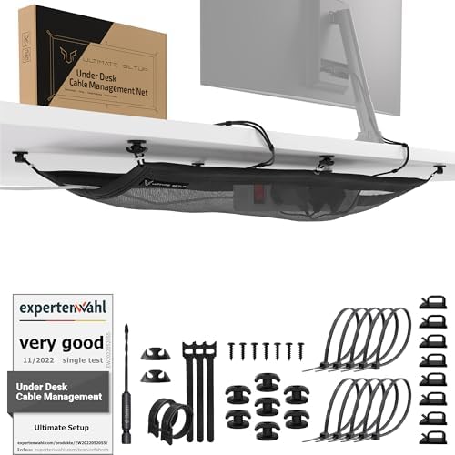 Cable Management net - Under Desk Wire Management - Flexible Under Desk Cable Management Tray Black by UltimateSetup