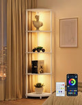 Corner Shelf with LED Light, 5 Tier Smart Color Changing Floor Lamp with Remote, 62" Display Shelf Bookshelf Narrow Storage Rack Standing Lamp for Living Room Bedroom Home Office Decor, White by PARTPHONER