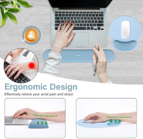 MOSISO Wrist Rest Support for Mouse Pad&Keyboard Set, Air Blue - Image 3