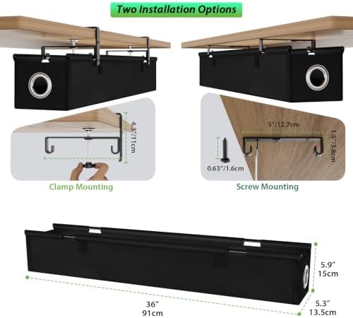 KEEGH Under Desk Cable Management Tray 36", No Drill Cord Organizer, Black - Image 4