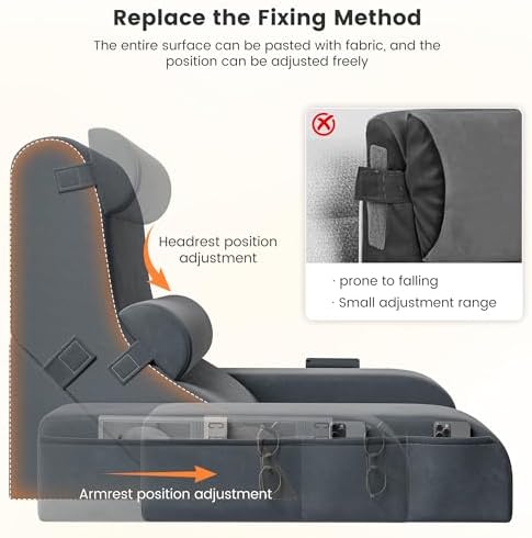 Homkdom Reading Pillow for Sitting in Bed Adult, 20" Back Pillow for Bed Sitting up with Armrests & Storage Pockets, Ergonomic Wedge Pillow for Watching TV, Gaming, Working, Recovery, 5PCS, Grey - Image 6
