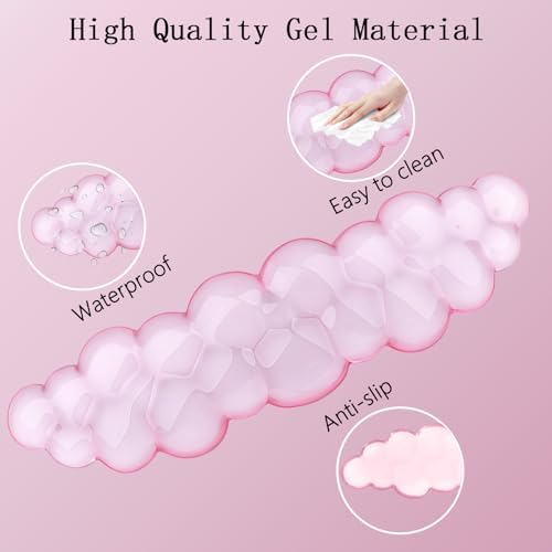 Gel Cloud Wrist Rest Keyboard Clear Pink Mouse Pad with Wrist Rest Set 3PCS Ergonomic Cool Keyboard Wrist Pad Cute Acrylic Coaster Non-Slip Base Cute Transparent Mouse Wrist Pad Support for Computer - Image 4