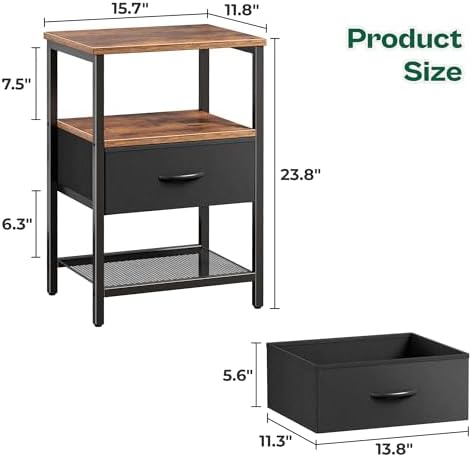 Huuger Night Stand with 2 Drawers, Bed Side Table with Open Shelf - Image 3
