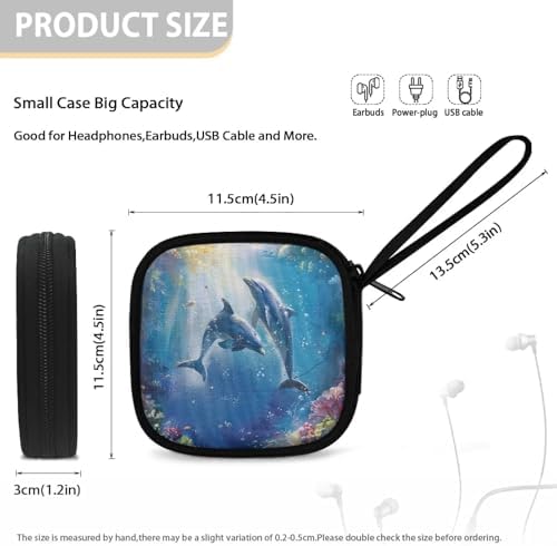 Blue Dolphin Carrying Earphone Case Pouch Storage Bag Holder-Earbud Case Headphones Storage Bag Pouch for Headphone, Bluetooth Keys - Image 5