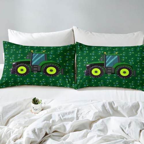 Erosebridal Green Equipment Trucks Bed Sheets Queen Size Boys Tractor Sheet Set Construction Excavator Bedding Set Kids Cartoon Car Room Decor Lightweight Soft Fitted Sheet with 2 Pillowcases - Image 5