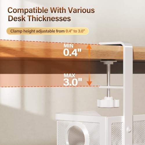 Under Desk Cable Management Large, Cinati 16" Cable Management Box for Table Thickness up to 3", Wire Cord Organizer with Clamp No Drill, No Damage to Desk (White) - Image 3