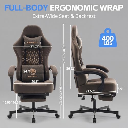 Gaming Chair Breathable Leather with Pocket Spring Cushion, Wide and High Ergonomic Office Chair with Headrest, Computer Gaming Chair with Footrest for Adult and Teen (Grey Leather) - Image 2