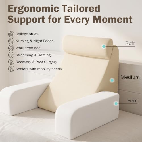 ENITYA 19" Reading Pillow for Bed with Firm Back Support & Big Pockets - Image 3