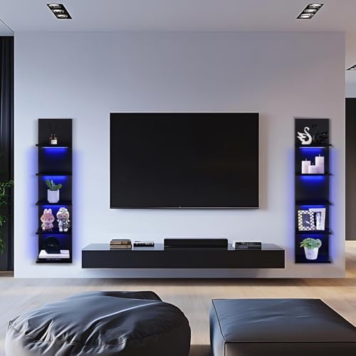 5 Tier Wall Shelf Unit, Black, RGB Lack Shelf with Light - Image 5