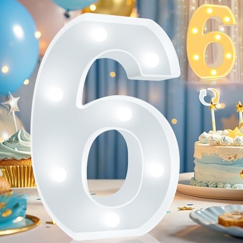 Pooqla LED Light Up Numbers, Warm White and Cool White Decorative Lighted Marquee Numbers, Light Up Numbers for Boys Girls Party, Wedding, Bar, Night Light, Room Decor, Birthday Decoration, Number 6 by Pooqla