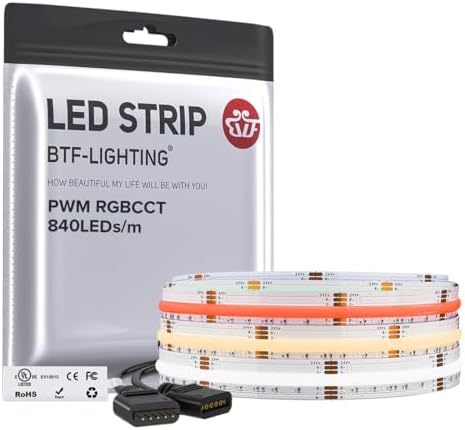 BTF-LIGHTING 9.8FT RGBCCT COB LED Strip Light, DC24V Color Changing by BTF-LIGHTING