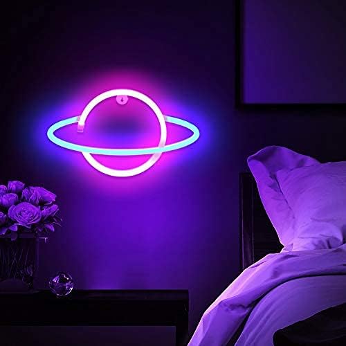 Lumoonosity Planet Neon Sign - USB Powered Saturn LED Light with On/Off Switch, Planet Led Sign for Wall Decor - Aesthetic Hanging Saturn Neon Light for Bedroom, Gaming Room - Image 8