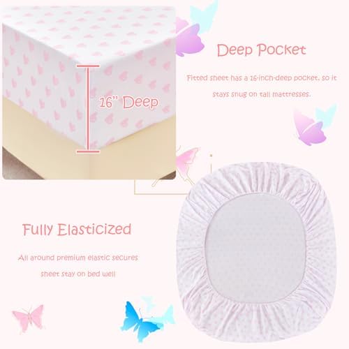 WINLIFE Kids Full Sheet Set Lovely Pink Hearts Printed for Girls 4 Pieces - Image 5
