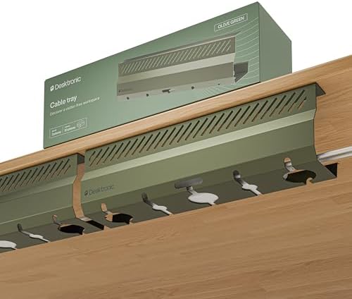 Desktronic Cable Duct Desk Green Set of 2 - Stainless Steel Cable Management Desk Cable Duct with 5 Cable Cut-Outs - Easy to Install Cable Organiser - Cable Holder by Desktronic