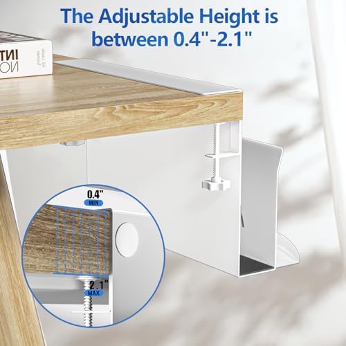 Litwaro Desk Side Storage Organizer, Under Desk Laptop Holder No Drill, Laptop Mount with Magnetic Pen Holder, Hanging Desk Organizer Fits Flat Edge Desks 0.4" to 2.1" (White) - Image 3
