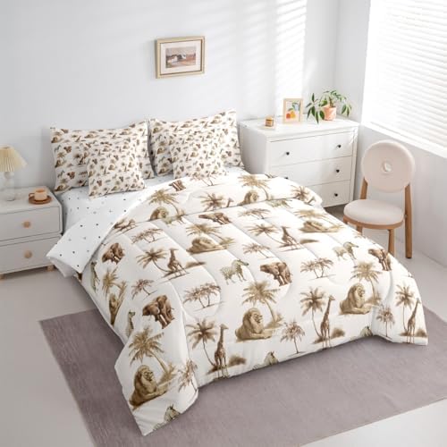 Feelyou Jungle Animals Comforter Set with Sheets 7 Piece Twin Size Elephant - Image 2