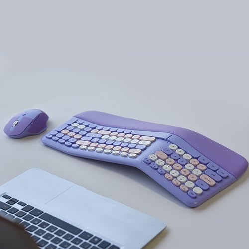 Wireless Ergonomic Keyboard and Mouse Combo with PU Wrist Rest, Carpal Tunnel Keyboard, 2.4G Colorful Split Ergo Keyboard, Comfortable Natural Typing, Compatible with PC/Laptop (Purple) - Image 4