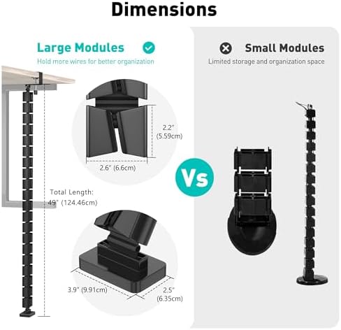 Clamp-On Cable Management Spine, No-Drill Vertebrae Wire Hider for Glass & Wood Standing Desks, Tool-Free Adjustable Desk-to-Floor Cord Organizer Snake with Non-Scratch Silicone Padding - Image 2