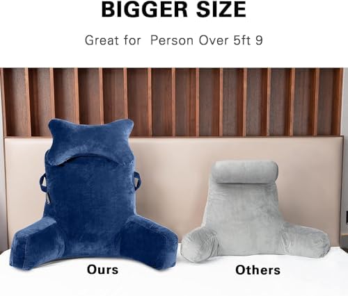 SLIGUY Reading Pillow-Extra Large 31" Bed Rest Pillow with Detachable Neck Roll & Arms for Sitting in Bed or Couch-Adult Backrest Reading Pillow for Reading/Watching TV/Gaming/Relaxing-Dark Blue - Image 3