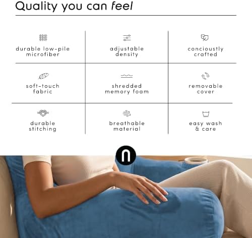 Nestl Reading Pillow for Bed, Back Pillow for Sitting Up in Bed, Blue Haven | 22” Backrest Pillow Includes Neck & Lumber Pillow, Adjustable Shredded Memory Foam Fill, OEKO-TEX, Dorm Essentials for Adults - Image 6