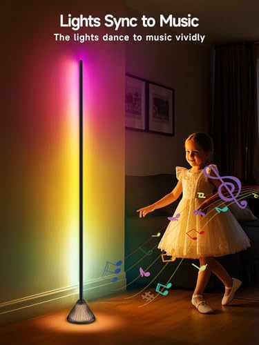 Tyute RGB Corner Floor Lamp, LED Standing Lamp with Luminous Base, Music Sync and 16 Million Colors, App & Remote Control, Color Changing Mood Light for Bedroom, Living Room, Gaming Room - Image 4