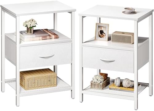 Huuger Nightstand Set of 2, Night Stand with Fabric Drawer, Mesh Shelf by Huuger