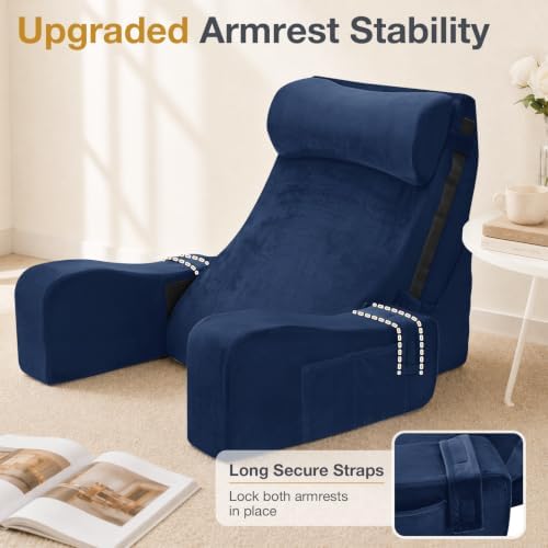 Sasttie 15-25 inch Adjustable Reading Pillow with Armrests, Navy - Image 2