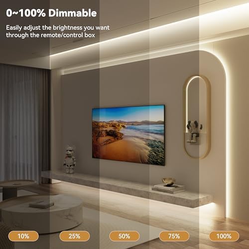 PAUTIX COB LED Strip Lights,UL Listed Dotless LED Lights with RF Remote,32.8ft Natural White 4000K Super Bright Dimmable 24V Flexible LED Tape Light,Kitchen Cabinet,Office,Stairs,Shelf Indoor Lighting - Image 2